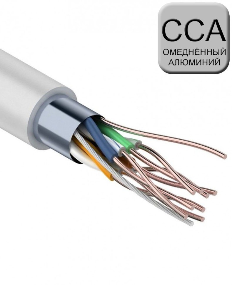 Кабель Bion F/UTP (4x2x0,51) витая пара экранированный, категории 5e, 4 пары, 24AWG, CCA, внутренний, PVC, серый Кабель Bion F/UTP (4x2x0,51) витая пара экранированный, категории 5e, 4 пары, 24AWG, CCA, внутренний, PVC, серый