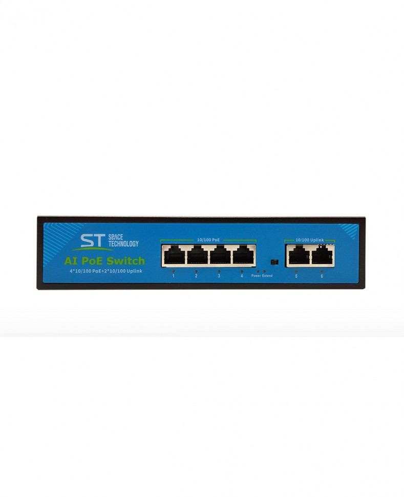 Коммутатор ST-S140POE (2М/100W/А) PRO резервируемый с 4 портами 10/100BASE-TX PoE+ и 2 портами 10/100Base-TX, PoE-бюджет 100 Вт, корпус металл