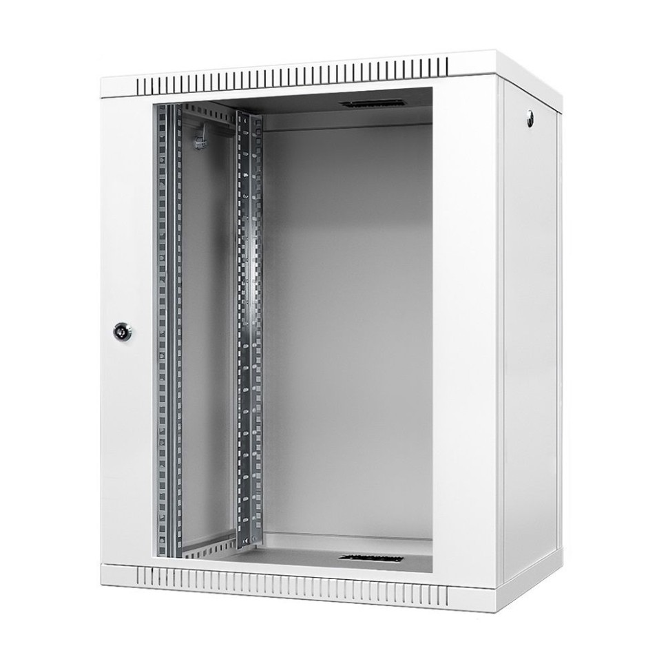 Шкаф настенный 19", 18U, 600x600x905мм, стеклянная дверь, разборный, серый