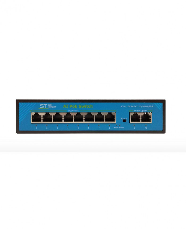 Коммутатор ST-S180POE (2M/100W/А) PRO резервируемый с 8 портами 10/100BASE-TX PoE+ и 2 портами 10/100Base-TX, PoE-бюджет 100 Вт, корпус металл
