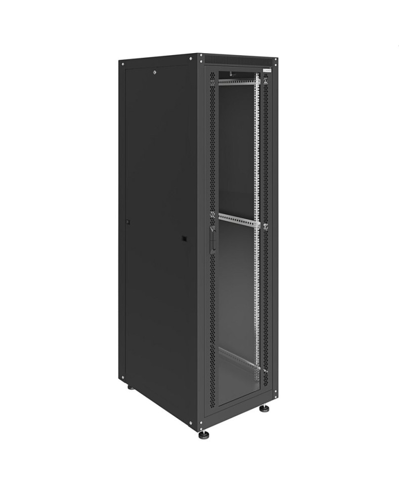 Шкаф напольный 19", 42U, 600х1000x2055мм, дверь стекло, черный