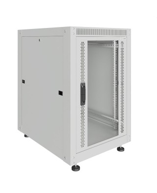 Шкаф напольный 19", 22U, 600х1000x1150мм, стеклянная дверь, серый