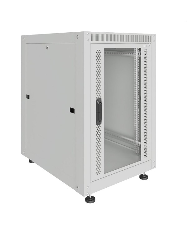 Шкаф напольный 19", 22U, 600х1000x1150мм, стеклянная дверь, серый