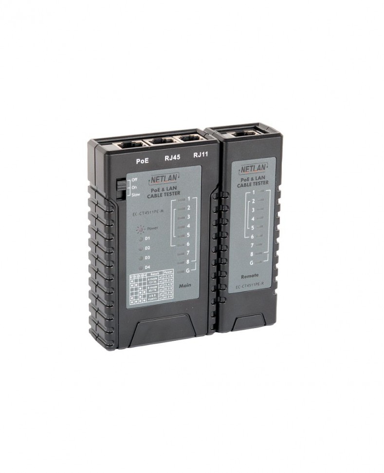 Сетевой кабельный тестер витой пары NETLAN UTP/STP RJ-45, RJ-12, RJ-11, с функцией определения PoE