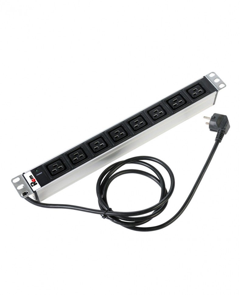 Блок розеток Rem-16 с инд., 8 IEC 60320 C19, 16 A, алюм., 19", шнур 3 м.