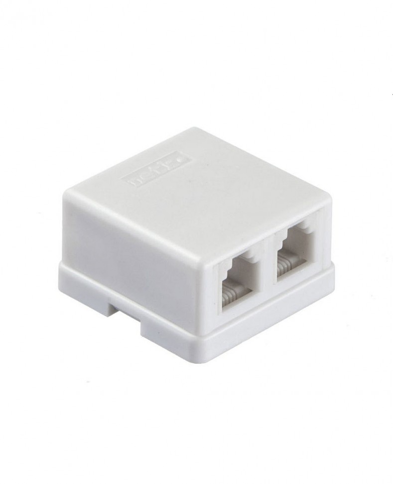 Розетка телефонная настенная 2 порта RJ-11 (6P2C), мини, белая