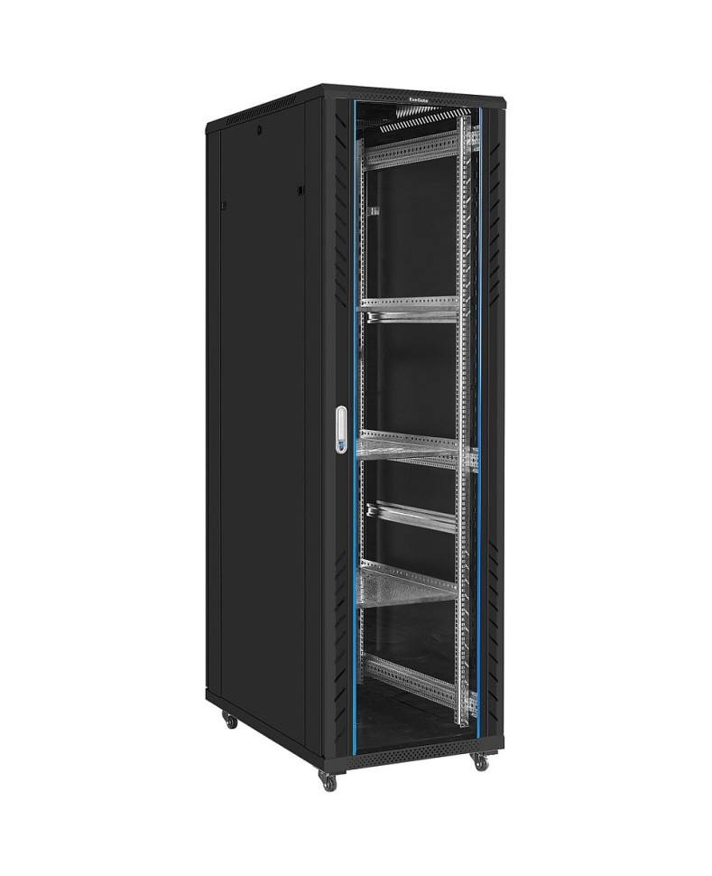 Шкаф напольный 19", 42U, 600х1000x2054мм, стекл. дверь, чёрный