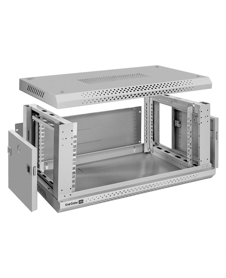 Шкаф настенный 19", 4U, 600x450x280мм, стеклянная дверь, разборный, серый Шкаф настенный 19", 4U, 600x450x280мм, стеклянная дверь, разборный, серый