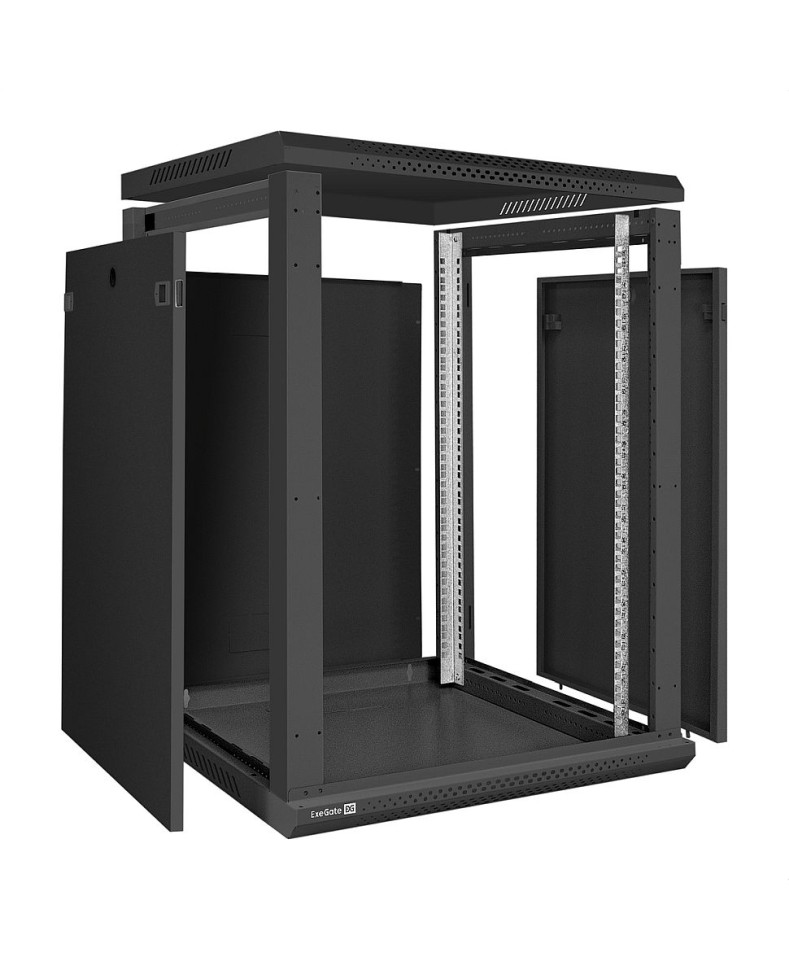 Шкаф настенный 19", 15U, 600x600x769мм, стеклянная дверь, разборный, черный Шкаф настенный 19", 15U, 600x600x769мм, стеклянная дверь, разборный, черный