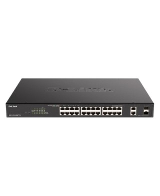 Коммутатор гигабитный управляемый D-Link DGS-1100-26MPPV2  с 24 портами 10/100/1000Base-T и 2 комбо-портами 1000Base-T/SFP (порты 1-24 PoE 802.3af/at, порты 21-24 PoE 802.3bt, PoE-бюджет 525 Вт)