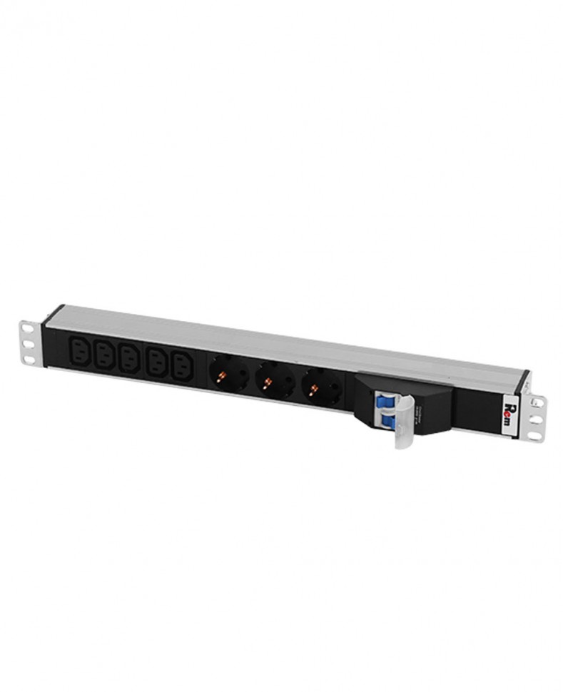 Блок розеток Rem-32 с авт., 3 Sсhuko, 5 IEC 60320 C13, 32 А, алюм., 19", колодка