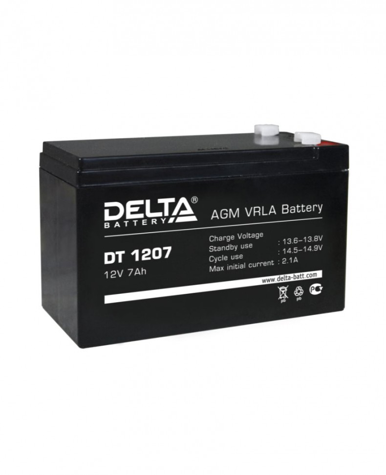 Аккумулятор 12 v 7 Ah для ОПС (Аккумуляторная батарея для ОПС 12В, 7,0Ач, 65х151х102мм, Delta DT 1207) 