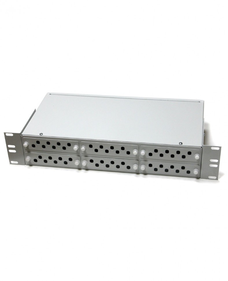 Оптический кросс ШКО-С-2U-48-FC 19", 2U, 6 сменных планок на 8 FC, 2 сплайс-кассеты