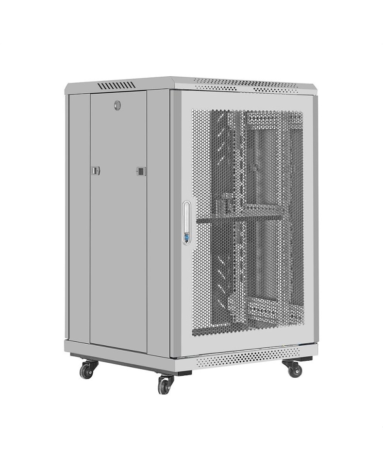 Шкаф напольный 19", 18U, 600х600x987мм, стекл. дверь, серый