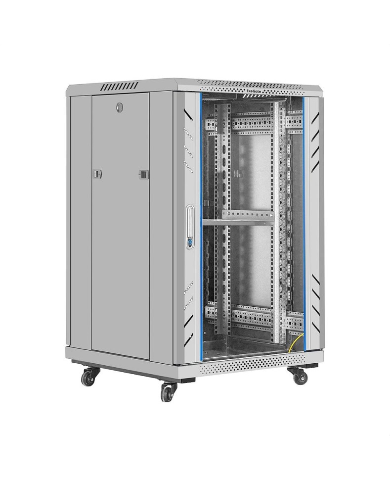 Шкаф напольный 19", 18U, 600х600x987мм, стекл. дверь, серый