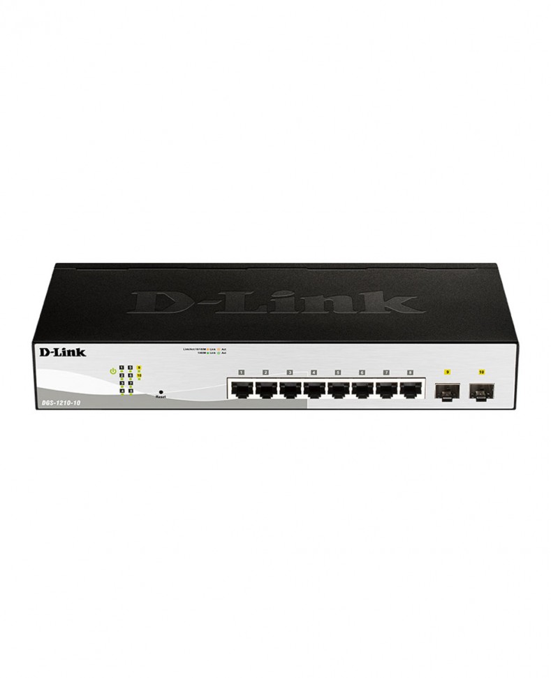 Коммутатор гигабитный управляемый D-Link DGS-1210-10 с 8 портами 10/100/1000Base-T и 2 портами 1000Base-X SFP