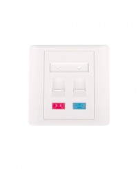 Настенная лицевая панель NETLAN под 2 модуля типа Keystone, с подрамником, со шторкой, белая