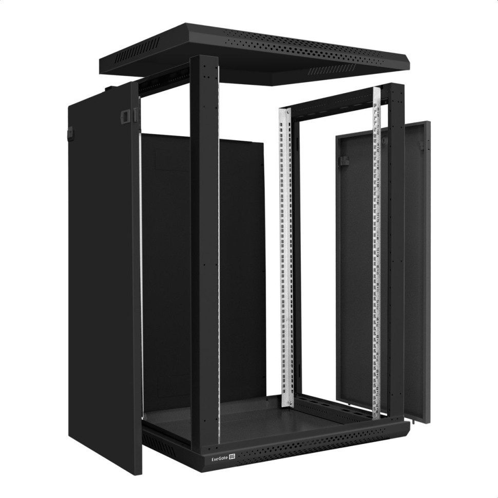 Шкаф настенный 19", 18U, 600x600x901мм, стеклянная дверь, разборный, черный Шкаф настенный 19", 18U, 600x600x901мм, стеклянная дверь, разборный, черный