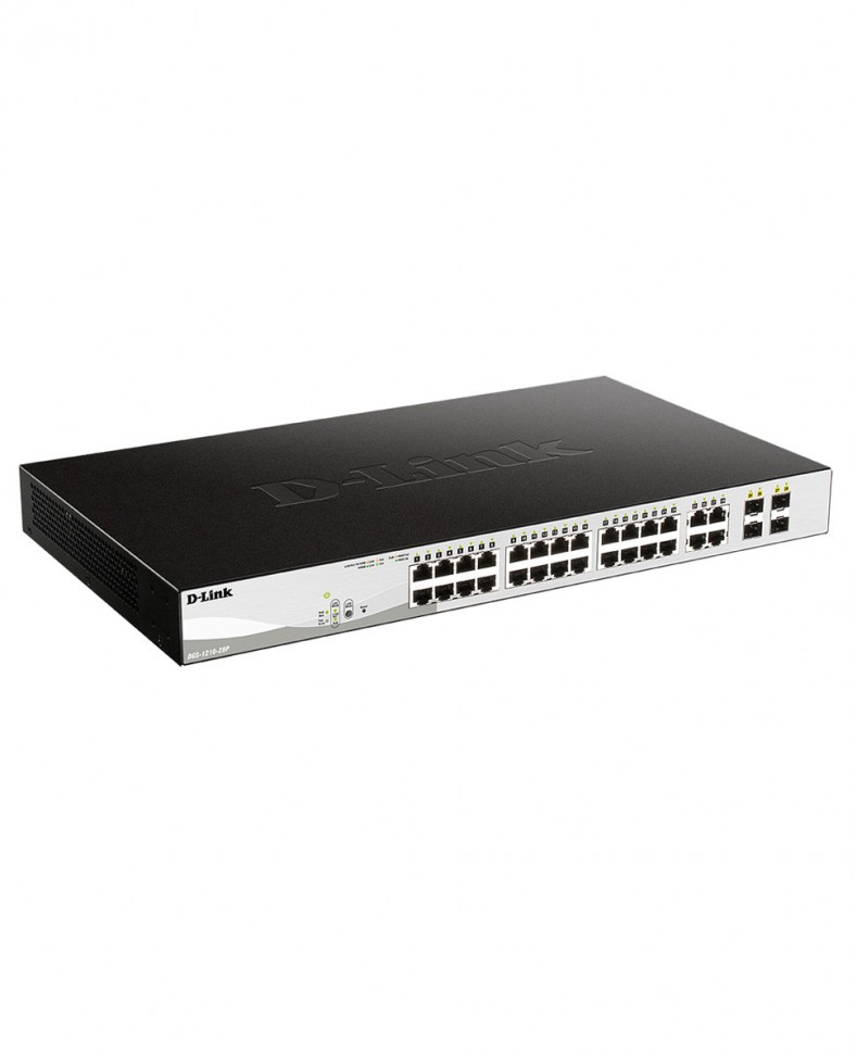 Коммутатор гигабитный управляемый D-Link DGS-1210-28P с 24 портами 10/100/1000Base-T и 4 комбо-портами 100/1000Base-T/SFP (24 порта PoE 802.3af/at, PoE-бюджет 193 Вт)
