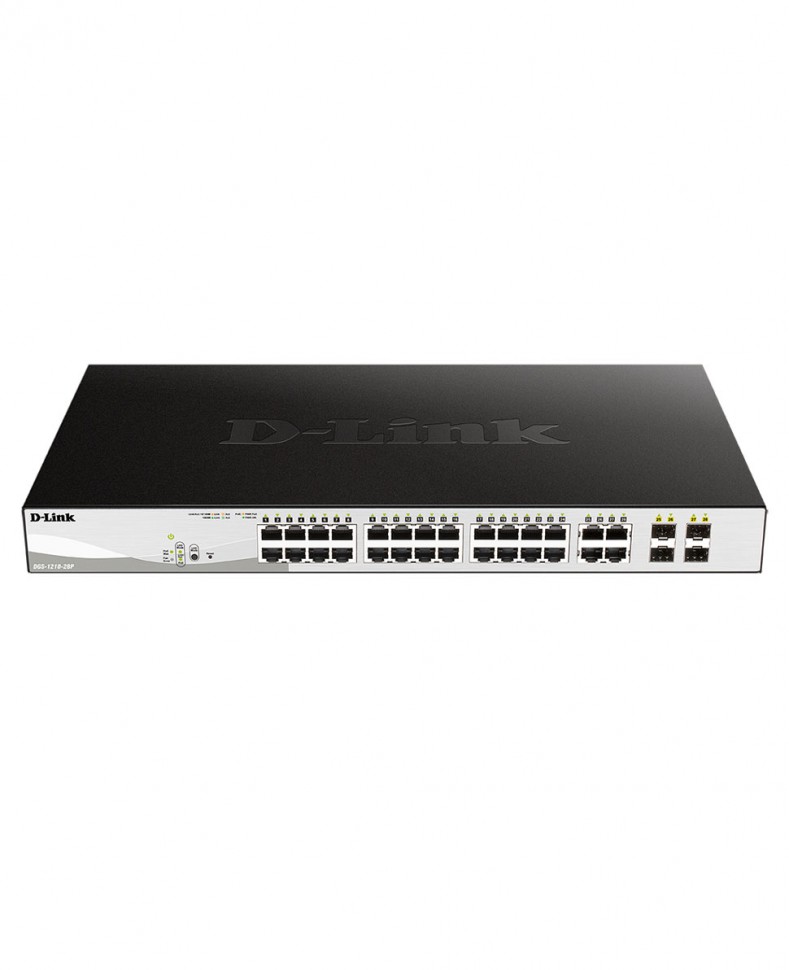 Коммутатор гигабитный управляемый D-Link DGS-1210-28P с 24 портами 10/100/1000Base-T и 4 комбо-портами 100/1000Base-T/SFP (24 порта PoE 802.3af/at, PoE-бюджет 193 Вт)