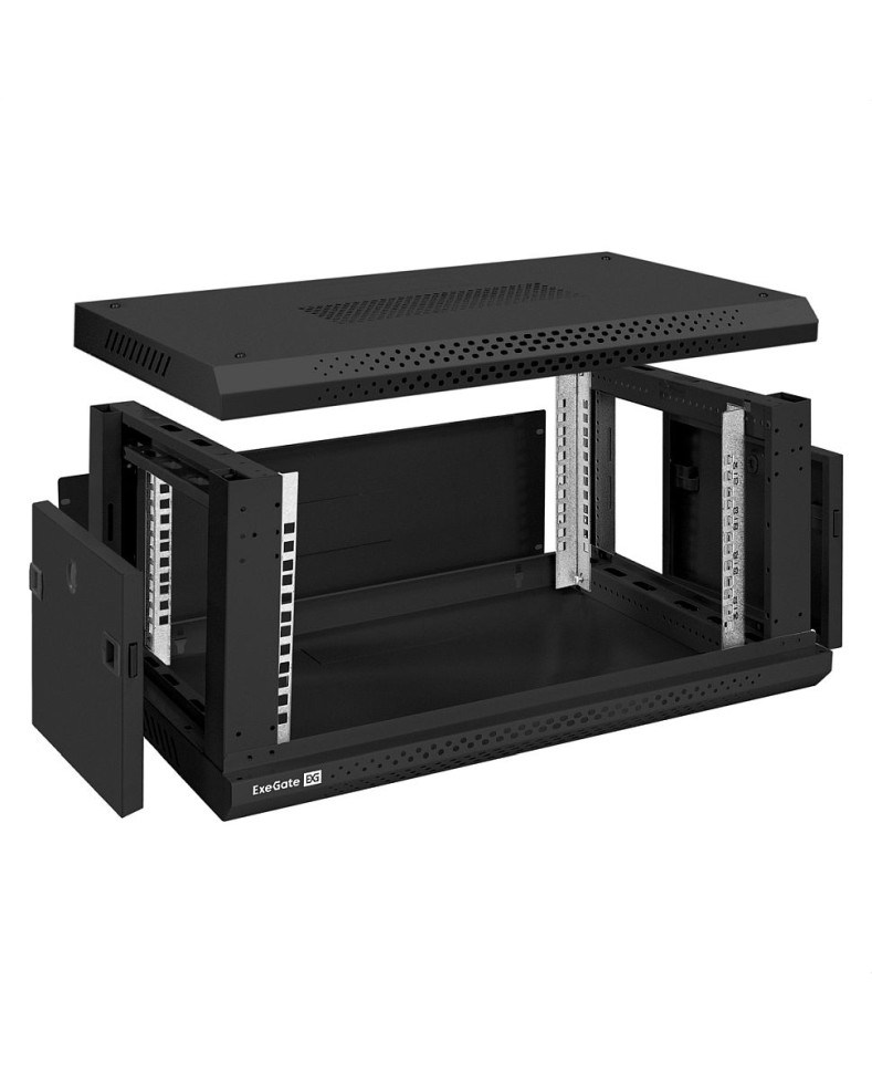 Шкаф настенный 19", 4U, 600x450x280мм, стеклянная дверь, разборный, черный Шкаф настенный 19", 4U, 600x450x280мм, стеклянная дверь, разборный, черный