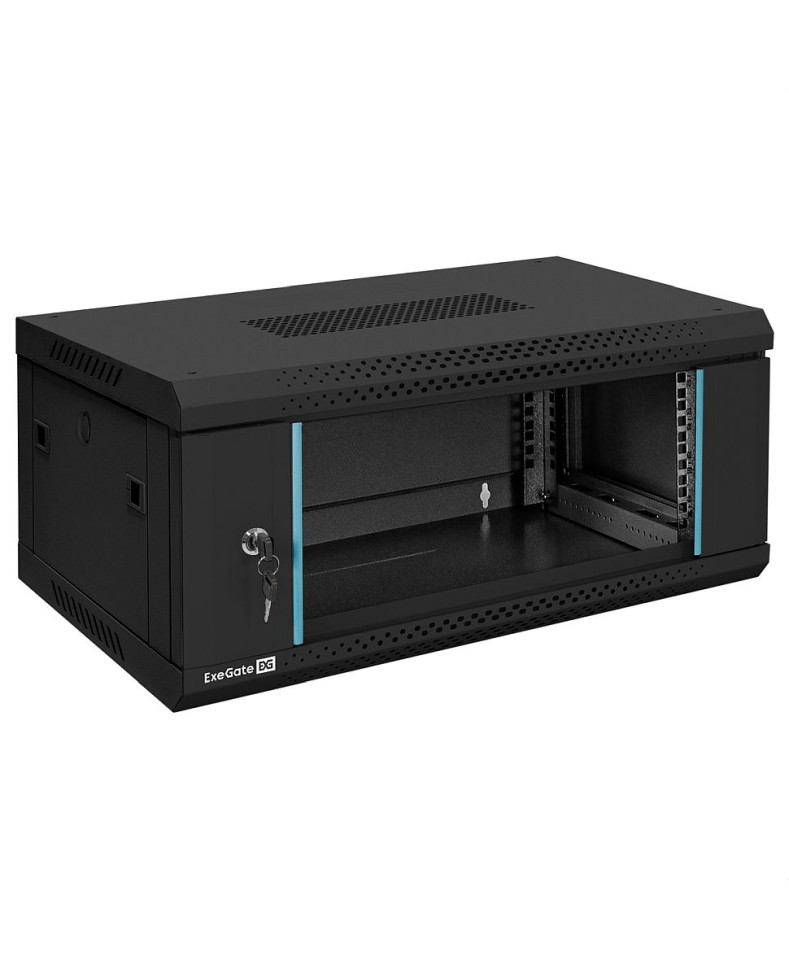 Шкаф настенный 19", 4U, 600x450x280мм, стеклянная дверь, разборный, черный Шкаф настенный 19", 4U, 600x450x280мм, стеклянная дверь, разборный, черный