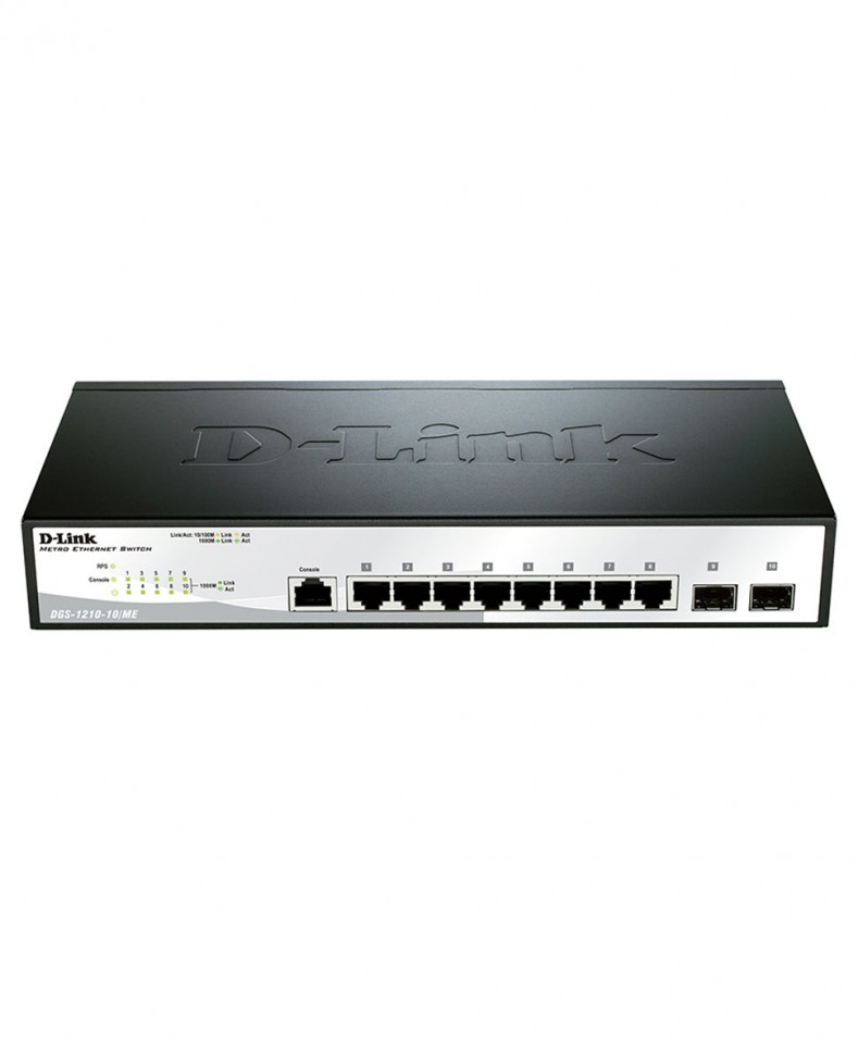 Коммутатор гигабитный управляемый D-Link DGS-1210-10/ME с 8 портами 10/100/1000Base-T и 2 портами 1000Base-X SFP