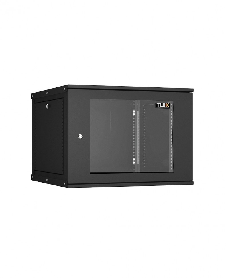 Шкаф настенный 19", 9U, 600x600x436мм, стеклянная дверь, разборный, черный