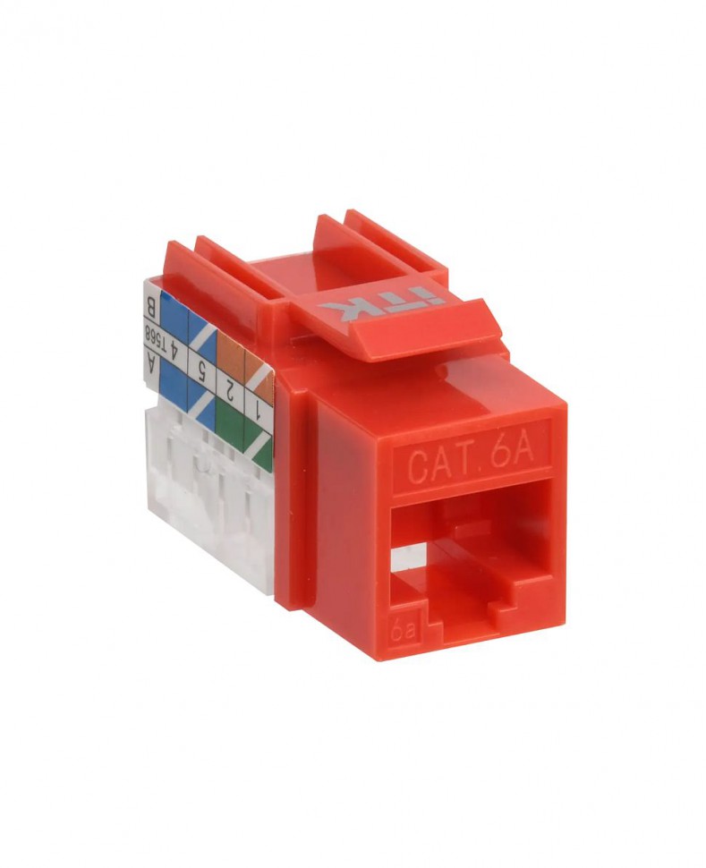 Модуль Keystone ITK RJ-45 (8P8C), кат.6A, IDC 110, 90°, красный Модуль Keystone ITK RJ-45 (8P8C), кат.6A, IDC 110, 90°, красный