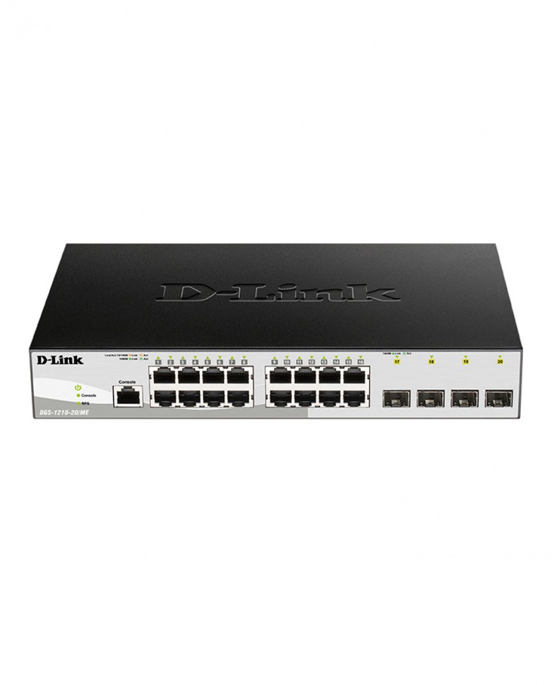 Коммутатор гигабитный управляемый D-Link DGS-1210-20/ME с 16 портами 10/100/1000Base-T и 4 портами 1000Base-X SFP