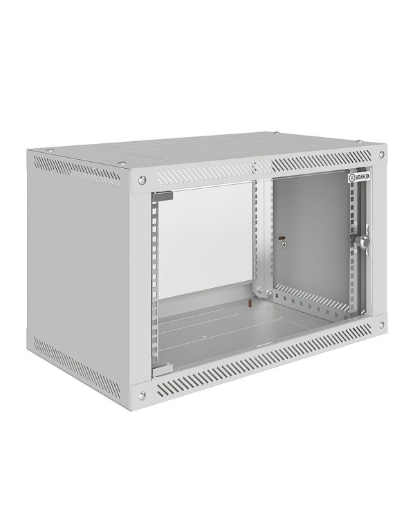 Шкаф настенный 19", 6U, 600x350x370мм, стеклянная дверь, разборный, серый