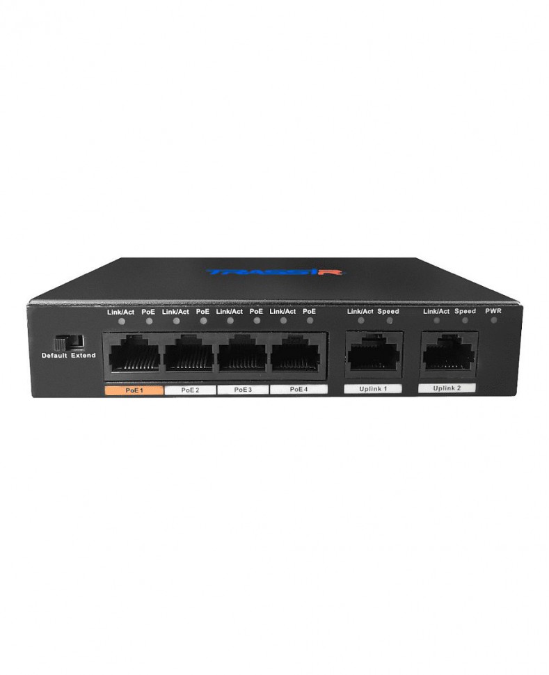 Коммутатор неуправляемый TRASSIR TR-NS1006-60-4POE v2 с 6 портами 10/100Base-TX (4 порта с поддержкой PoE)