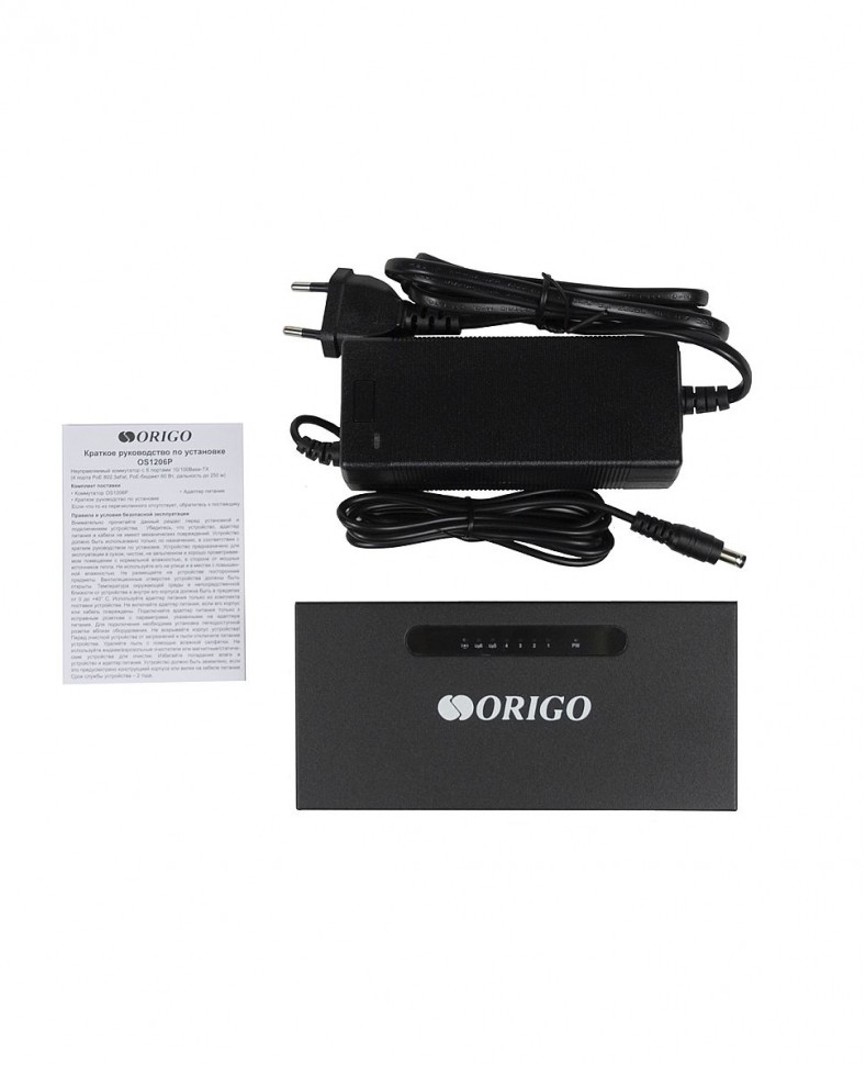 Коммутатор неуправляемый ORIGO OS1206P/60W/A1A с 4 портами 10/100BASE-TX PoE+ и 2 портами 100Base-TX, PoE-бюджет 60 Вт, корпус металл
