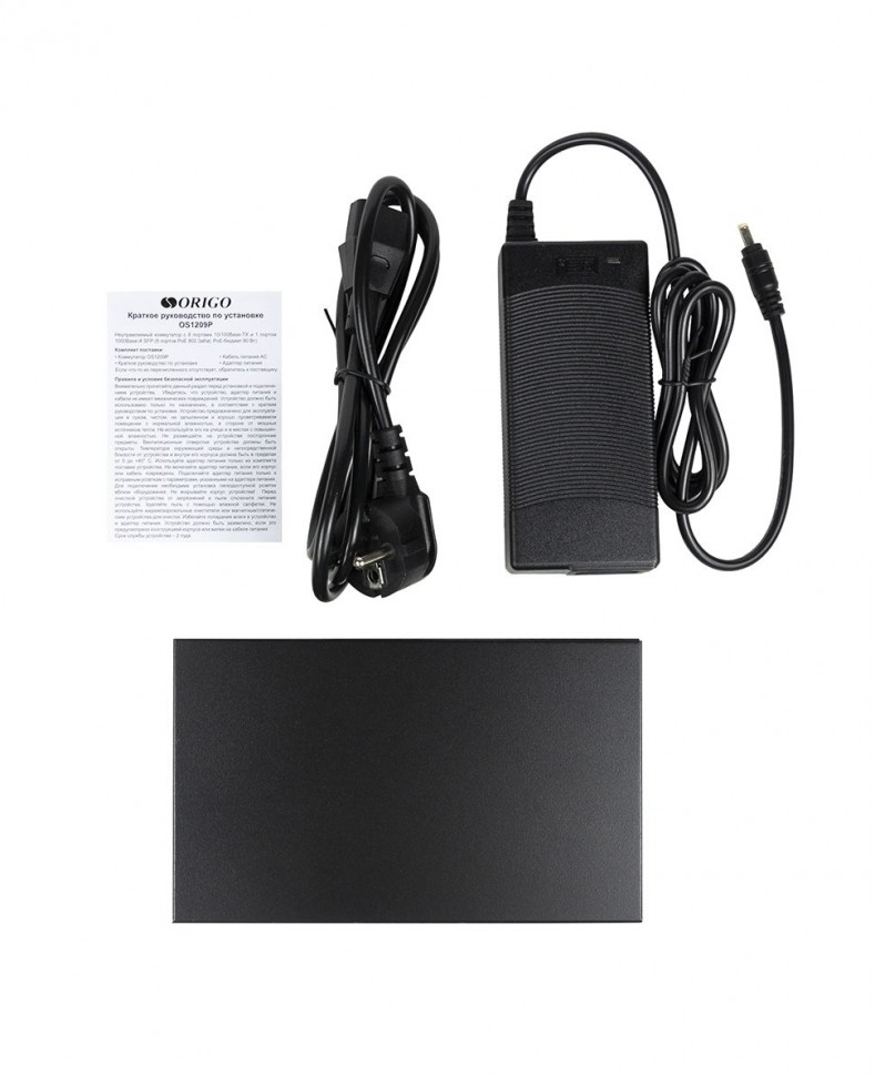 Коммутатор неуправляемый ORIGO OS1209P/80W/A1A с 8 портами 10/100Base-TX PoE+ и 1 портом 1000Base-X SFP, PoE-бюджет 80 Вт, корпус металл