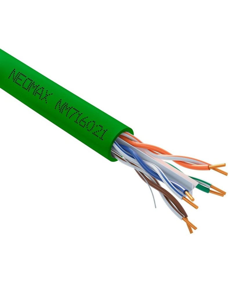 Кабель NEOMAX U/UTP витая пара, категории 6, 4x2x0.57, 23AWG, BC (чистая медь), внутренний, PVCLSнг(А)-LSLTx, 305м, зеленый