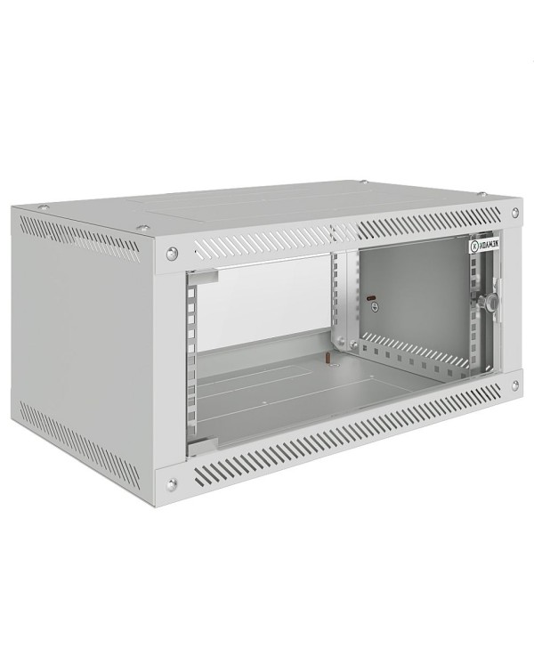 Шкаф настенный 19", 4U, 600x350x281мм, стеклянная дверь, разборный, серый