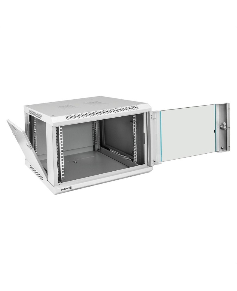 Шкаф настенный 19", 6U, 600x450x370мм, стеклянная дверь, разборный, серый