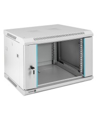 Шкаф настенный 19", 6U, 600x450x370мм, стеклянная дверь, разборный, серый