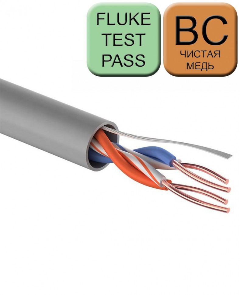 Кабель КСВПВ-5е 2x2x0,5 U/UTP витая пара категории 5e, 2 пары, 24AWG, медь, для внутренней прокладки, PVC, серый