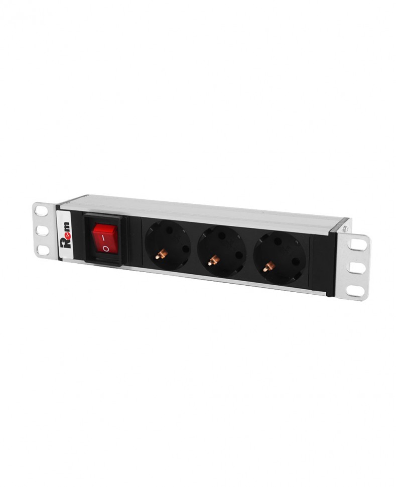 Блок розеток Rem-10 без шнура с выкл., 3 Sсhuko, вход IEC 60320 C14, 10 A, алюм., 10" Блок розеток Rem-10 без шнура с выкл., 3 Sсhuko, вход IEC 60320 C14, 10 A, алюм., 10"