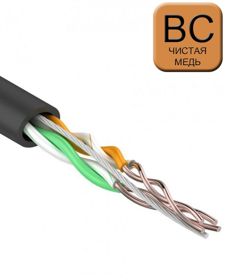 Кабель NETLAN U/UTP витая пара категории 5, 2 пары, 25AWG, BC (чистая медь), внешний PE до -40C°, черный