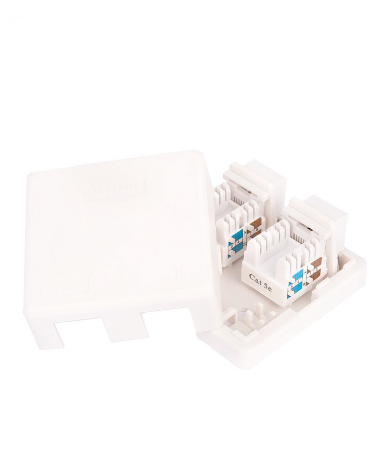 Розетка настенная NETLAN 2 порта, Кат.5e, RJ-45(8P8C) , 110 IDC, белая