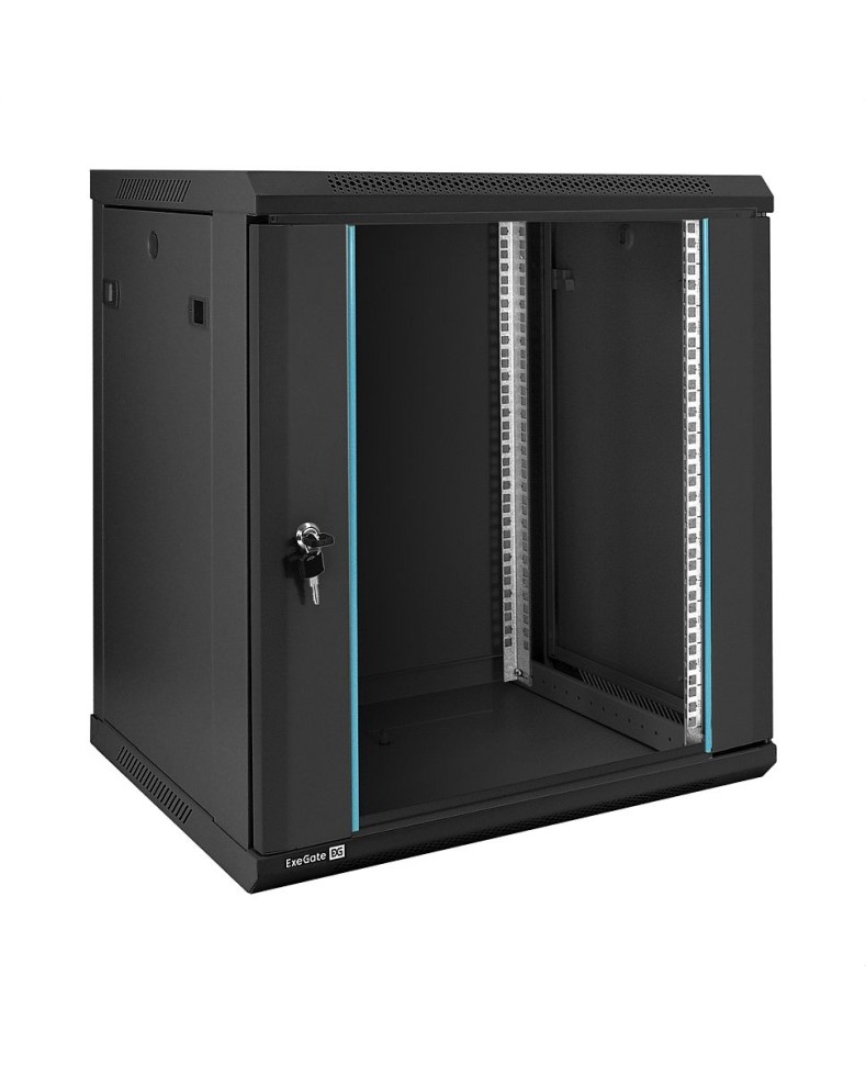 Шкаф настенный 19", 12U, 600x450x635мм, стеклянная дверь, разборный, черный