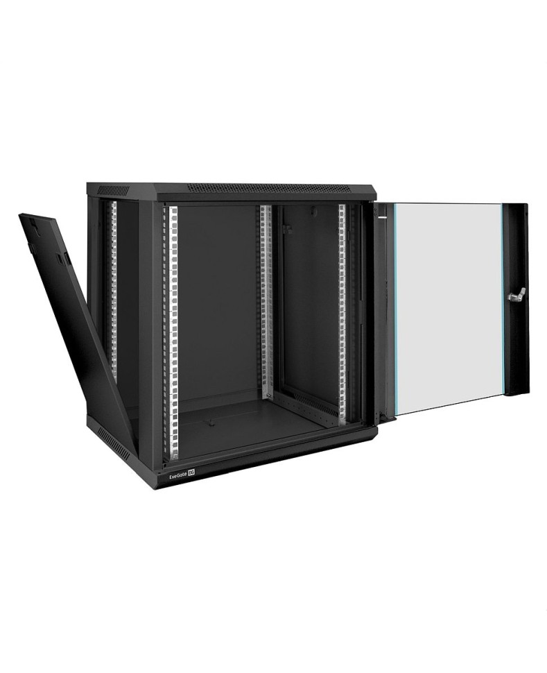 Шкаф настенный 19", 12U, 600x450x635мм, стеклянная дверь, разборный, черный