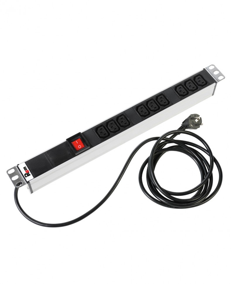Блок розеток Rem-16 с выкл., 9 IEC 60320 C13, 16 A, алюм., 19", шнур 1,8 м