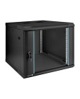 Шкаф настенный 19", 9U, 600x600x500мм, стеклянная дверь, разборный, черный