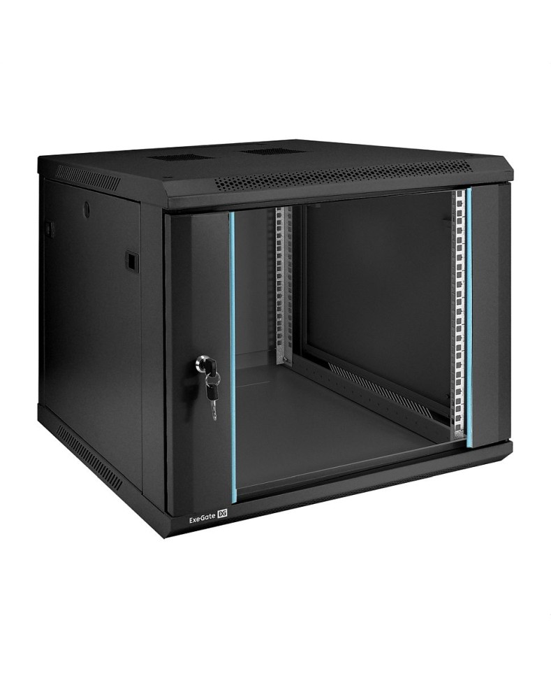 Шкаф настенный 19", 9U, 600x600x500мм, стеклянная дверь, разборный, черный