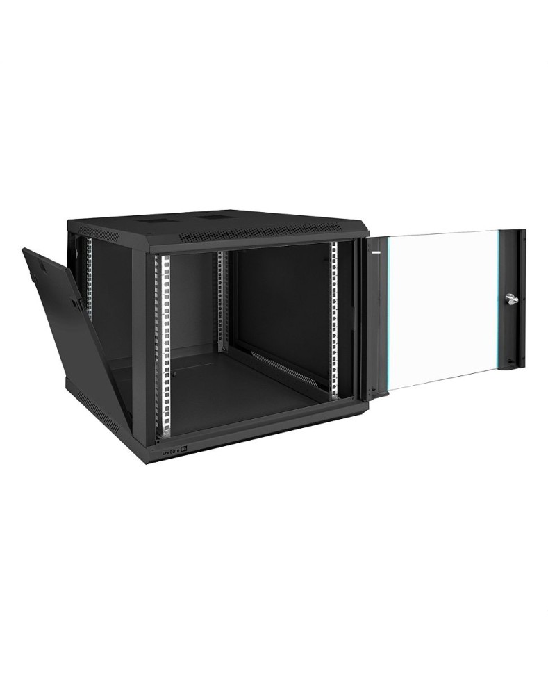 Шкаф настенный 19", 9U, 600x600x500мм, стеклянная дверь, разборный, черный