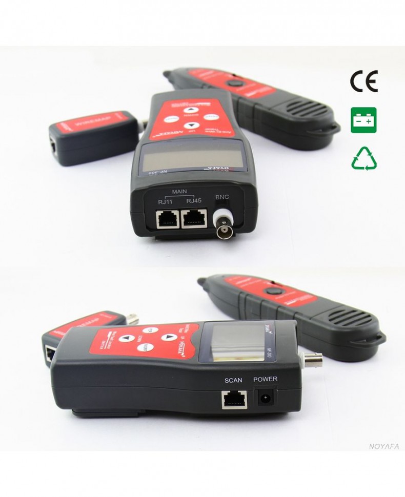 Цифровой кабельный тестер - трассоискатель NF-300 c LCD экраном (RJ-45, RJ-11, BNC, USB) измерение длины кабеля до обрыва