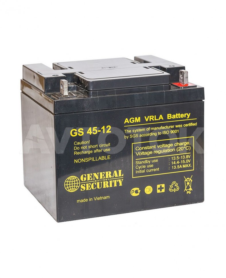 Аккумулятор General Security GSL 45-12 (Аккумуляторная батарея для ИБП 12 В, 45 Ач, 199х166х171 мм)